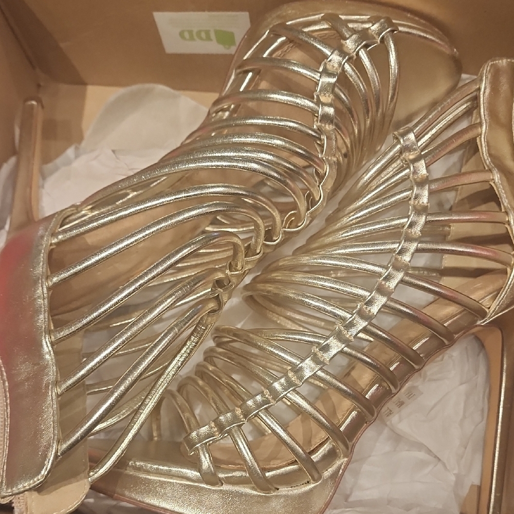 Elegant Gold Strappy Women's Heels